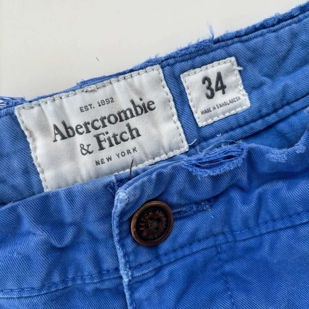Abercrombie & Fitch Men's Bright Blue Khaki Preppy Button Fly Shorts Size 34